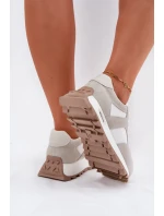 Zamszowe Sneakersy Na Platformie Damskie Big Star RR274896 HI-POLY SYSTEM Biało-Szare