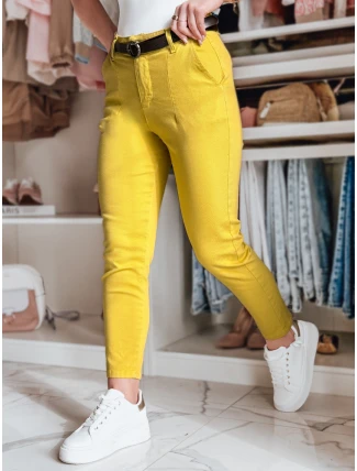 Dámske nohavice slim fit s opaskom TAIRONIK horčicová FashionStreet UY2539