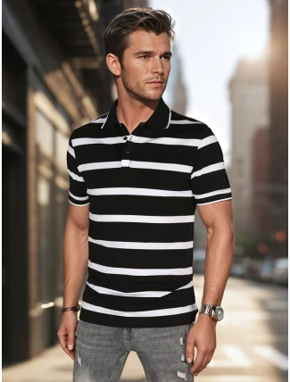 Pánska pruhovaná polokošeľa čierna FashionStreet PX0644
