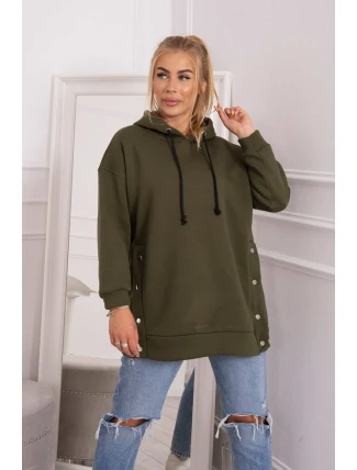 Zateplená mikina so zapínaním na cvoky khaki