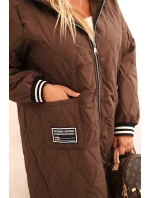 Dámska prešívaná bunda Plus Size s kapucňou a športovými manžetami Chocolate