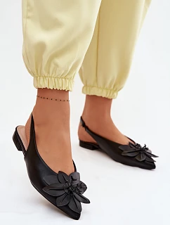 Dámské sandály na nízkém podpatku s dekorativním květem Černé Telivette