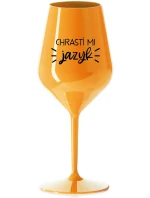 CHRASTÍ MI JAZYK - oranžová nerozbitná sklenice na víno 470 ml