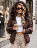Dámska zimná prešívaná bunda s kožušinou, hnedá, FashionStreet TY5991