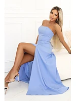 663-2 ELARA korzetové maxi šaty s rozparkom a zaväzovaním na chrbte - modré 663-2 ELARA korzetové maxi šaty s rozparkom a zaväzovaním na chrbte - modré