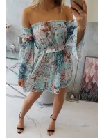 Španielske kvetinové šaty v mätovej farbe