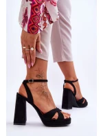 Zamszowe Sandały Na Kwadratowym Obcasie Czarne Powerful