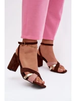 Dámské sandály na podpatku s pásky Eko semišové čokoládové Karilora