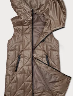 Dámska prešívaná vesta s asymetrickou spodnou časťou S'West dark beige (B8237-101)