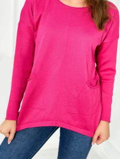 Sveter s prednými vreckami fuchsie