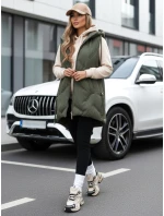 Dámska dlhá prešívaná vesta s kapucňou zelená FashionStreet TY5106