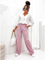 Elegantné dámske nohavice v púdrovo ružovej farbe (8247)