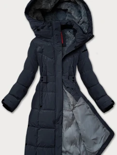 Dámska zimná bunda s opaskom LHD tmavomodrá (LHD-24575)