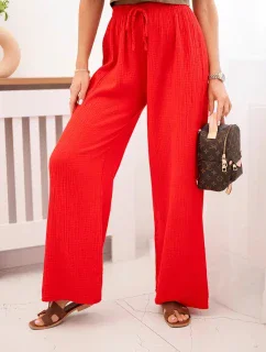Mušelínové nohavice so širokými nohavicami červenej farby