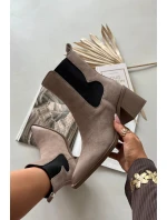 Skórzane Zamszowe Botki Damskie Na Słupku Ocieplane Artiker 57C0045 Beżowe