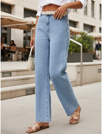 Dámske džínsy s vysokým pásom a širokými nohavicami modré FashionStreet UY2968