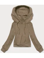 Tmavobéžová krátka mikina s kapucňou (8B939-91)
