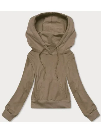 Tmavobéžová krátka mikina s kapucňou (8B939-91)