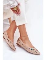 Baleriny Damskie Zdobione Kryształkami Beżowe Valena