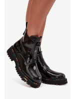 Lakierowane Botki Damskie Z Naturalnej Skóry Ocieplane Artiker 57C0166 Czarne