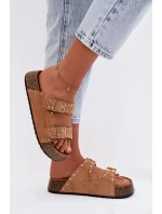 Dámské pantofle se zlatými sponami a cvočky Camel Tervina