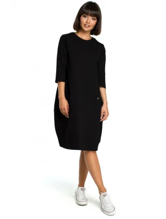 B083 Oversized šaty s predným vreckom - čierne B083 Oversized šaty s predným vreckom - čierne