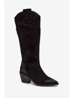 Dámské kožené cowboy kozačky na podpatku z přírodního semiše Artiker 57C0232 Černé