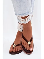 Dámské ploché žabky s zlatým detailem čokoládové Tella