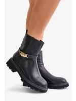 Dámske kožené členkové topánky s remienkom zateplené GOE Black