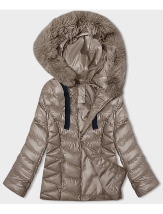 Krátka zimná bunda s kapucňou cappuccino (5M3138-84)