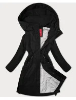 Čierna jednoduchá dámska bunda s kapucňou LHD (LHD-24592) Čierna jednoduchá dámska bunda s kapucňou LHD (LHD-24592)