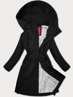 Čierna jednoduchá dámska bunda s kapucňou LHD (LHD-24592)