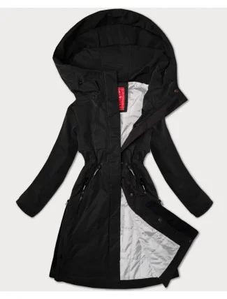 Čierna jednoduchá dámska bunda s kapucňou LHD (LHD-24592) Čierna jednoduchá dámska bunda s kapucňou LHD (LHD-24592)