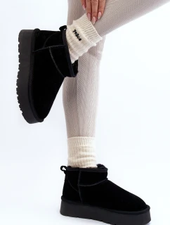 Modne Zamszowe Niskie Śniegowce Czarne Nucca