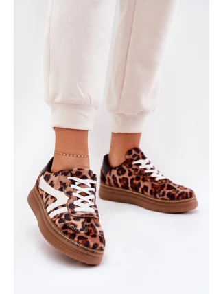 Damskie Sneakersy Na Platformie Panterka Brązowe Totter
