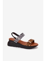 Sandały Damskie Na Koturnie Panterka I Zebra Brązowe Monera