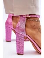 Damskie Sandały Na Obcasie Z Cyrkoniami Różowe Idealistic