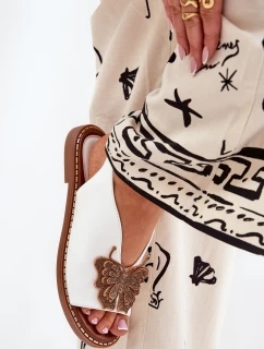 Sandały Damskie Na Płaskim Obcasie Z Ozdobą Białe Setorina