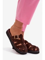 Dámské pantofle s pásky a zlatým přezkou Čokoládové Roselisse