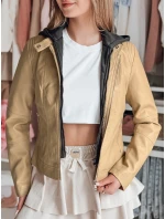 Dámska kožená bunda s kapucňou METSOUL beige FashionStreet TY4745