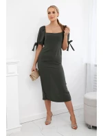 Šaty s viazanými rukávmi khaki