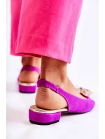 Zamszowe Baleriny Na Obcasie Z Ozdobą Ciemnoróżowe Elenie