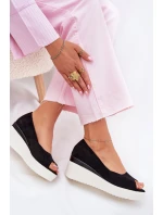 Sandały Damskie Na Koturnie Z Eko Zamszu Czarne Velira