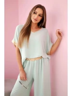 Viskózová súprava so zlatým lemovaním tmavá mentolová