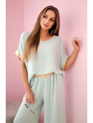 Viskózová súprava so zlatým lemovaním tmavá mentolová