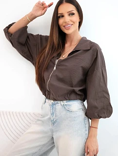 Dámska bavlnená bunda typu bomber na zips, hnedá