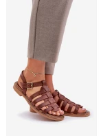 Skórzane Sandały Na Płaskim Obcasie Zazoo 3686 Brązowe