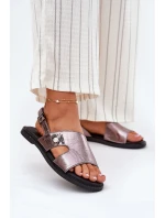 Sandały Damskie Płaskie Z Ozdobnym Detalem Vinceza 17378 Srebrne