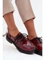 Lakierowane Skórzane Półbuty Damskie Z Przypinkami Artiker 57C0336 Bordowe