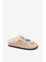 Dámské pantofle s ozdobami a sponou zateplené kožešinou béžové Thalora